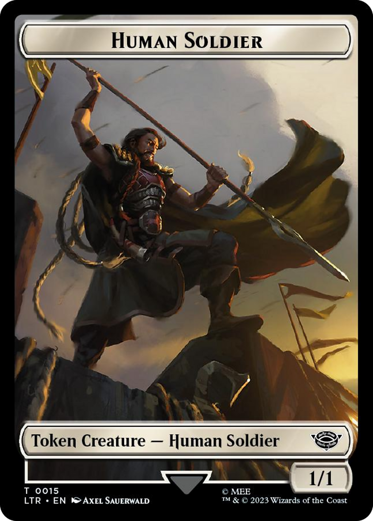 Human Soldier (0015) // Food (0022) Double-Sided Token (Surge Foil) [The Lord of the Rings: Tales of Middle-Earth Tokens] | I Want That Stuff Brandon