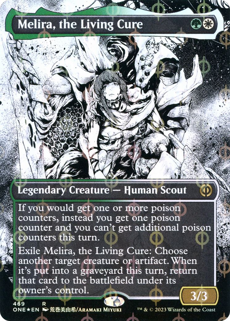 Melira, the Living Cure (Borderless Manga Step-and-Compleat Foil) [Phyrexia: All Will Be One] | I Want That Stuff Brandon