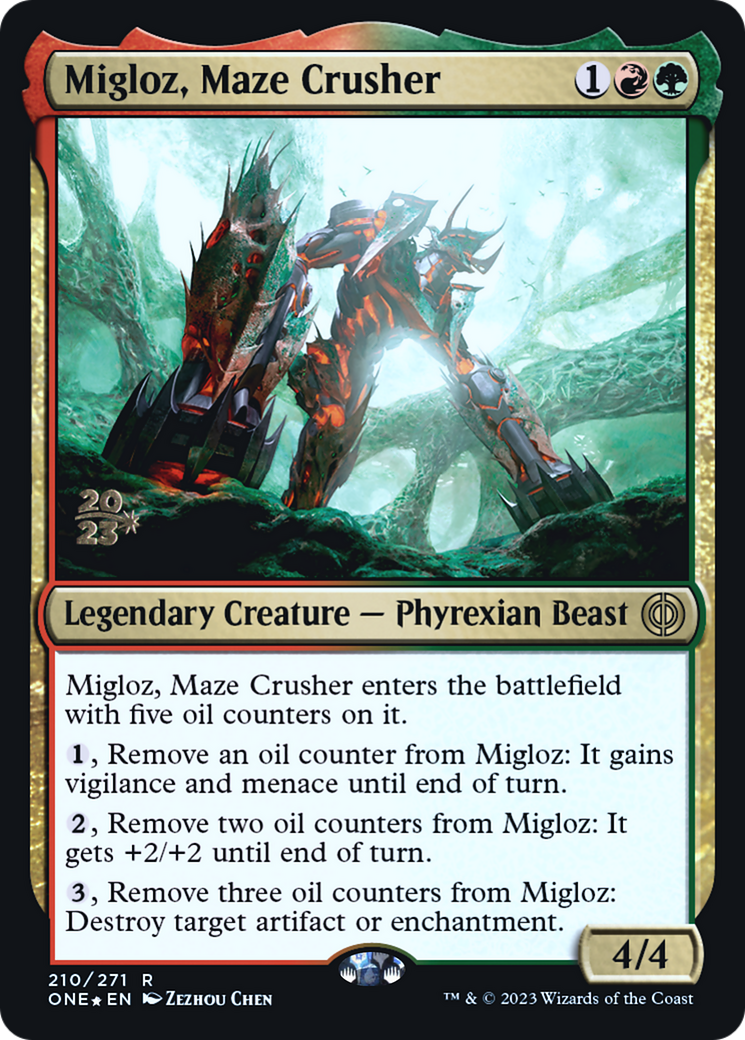 Migloz, Maze Crusher [Phyrexia: All Will Be One Prerelease Promos] | I Want That Stuff Brandon