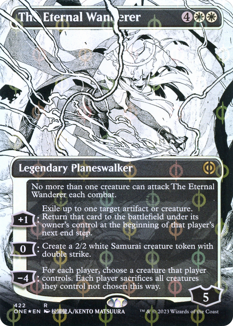 The Eternal Wanderer (Borderless Manga Step-and-Compleat Foil) [Phyrexia: All Will Be One] | I Want That Stuff Brandon