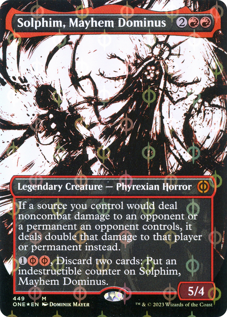 Solphim, Mayhem Dominus (Borderless Ichor Step-and-Compleat Foil) [Phyrexia: All Will Be One] | I Want That Stuff Brandon