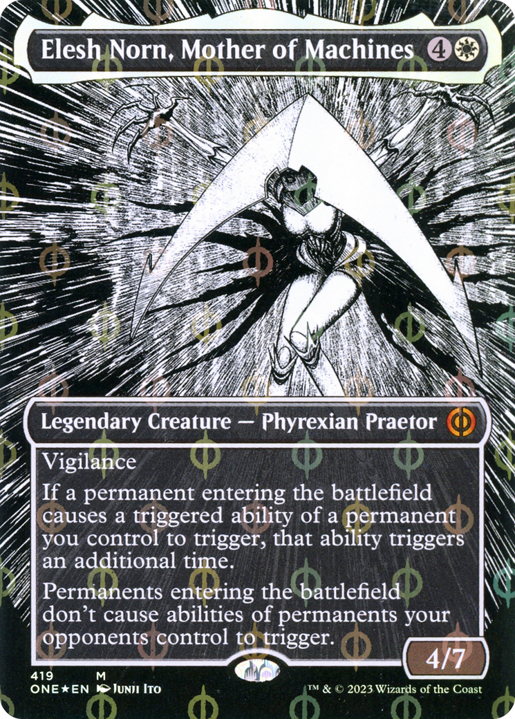 Elesh Norn, Mother of Machines (Borderless Manga Step-and-Compleat Foil) [Phyrexia: All Will Be One] | I Want That Stuff Brandon