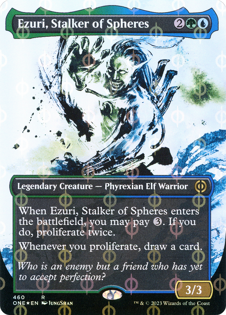 Ezuri, Stalker of Spheres (Borderless Ichor Step-and-Compleat Foil) [Phyrexia: All Will Be One] | I Want That Stuff Brandon