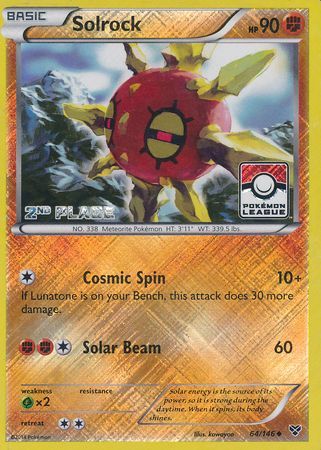 Solrock (64/146) (2nd Place League Challenge Promo) [XY: Base Set] | I Want That Stuff Brandon