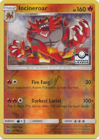 Incineroar (26/149) (League Promo) [Sun & Moon: Base Set] | I Want That Stuff Brandon