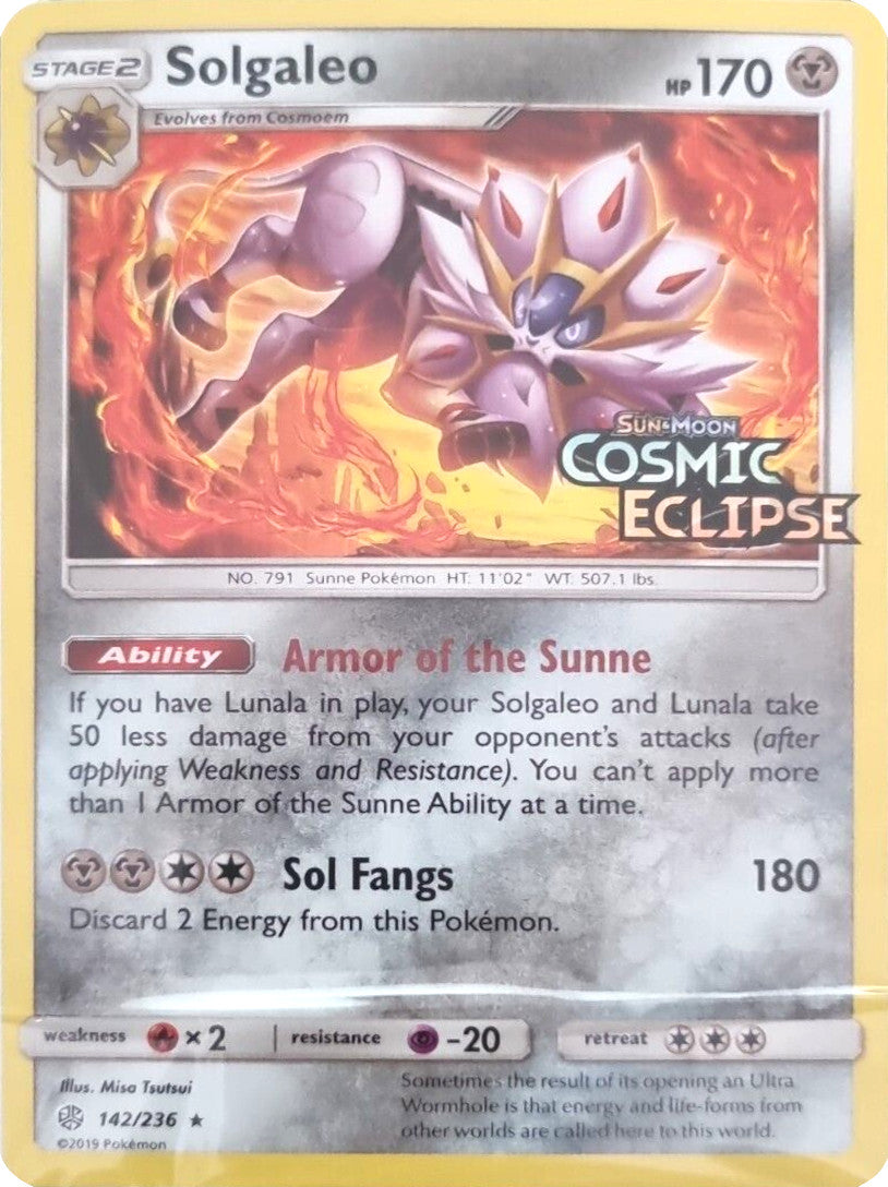 Solgaleo (142/236) (Cosmic Eclipse Stamped) [Sun & Moon: Cosmic Eclipse] | I Want That Stuff Brandon