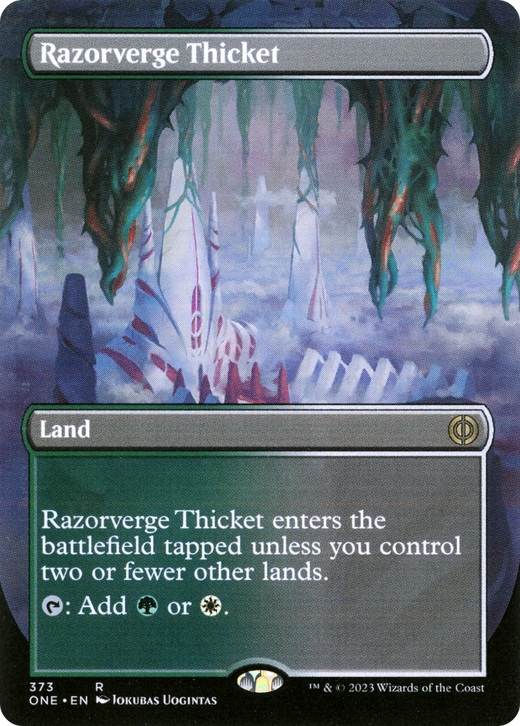 Razorverge Thicket (Borderless Alternate Art) [Phyrexia: All Will Be One] | I Want That Stuff Brandon