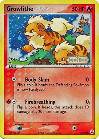 Growlithe (55/92) (Stamped) [EX: Legend Maker] | I Want That Stuff Brandon