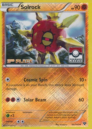 Solrock (64/146) (3rd Place League Challenge Promo) [XY: Base Set] | I Want That Stuff Brandon