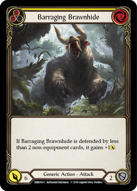 Barraging Brawnhide (Yellow) [RNR019-C] (Rhinar Hero Deck)  1st Edition Normal | I Want That Stuff Brandon