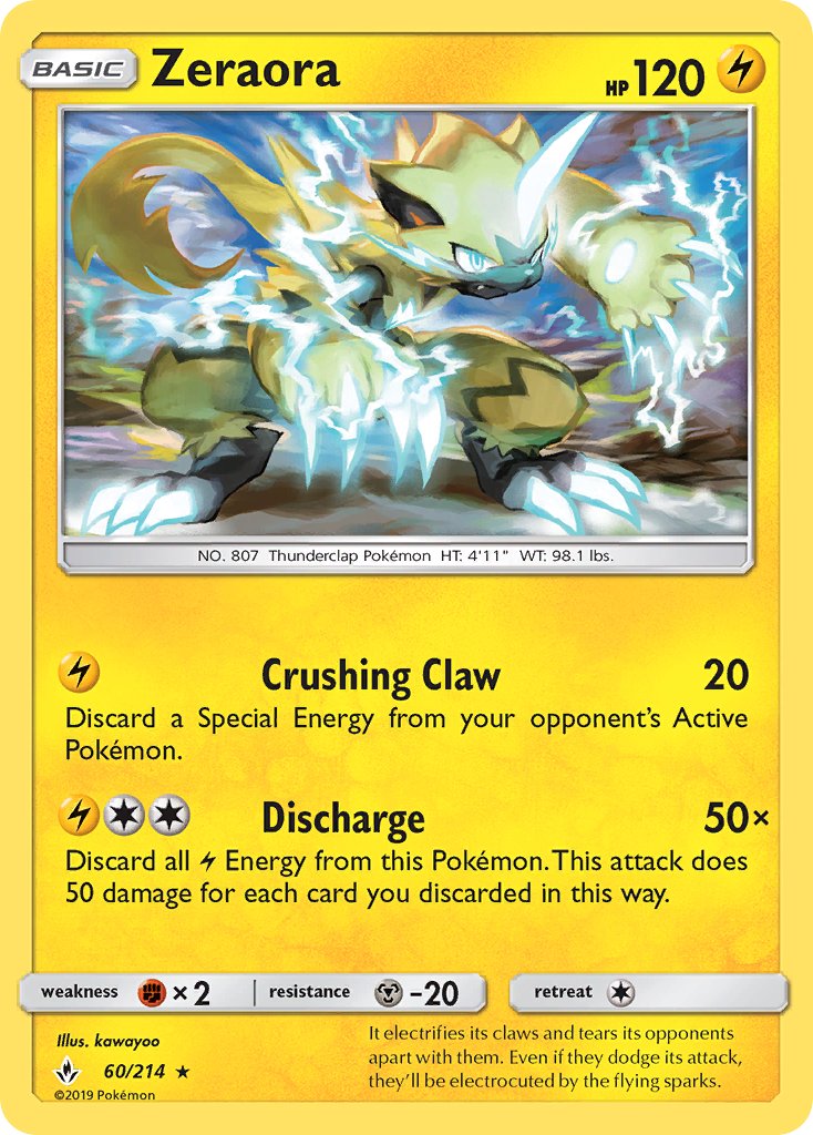 Zeraora (60/214) (Cracked Ice Holo) (Theme Deck Exclusive) [Sun & Moon: Unbroken Bonds] | I Want That Stuff Brandon