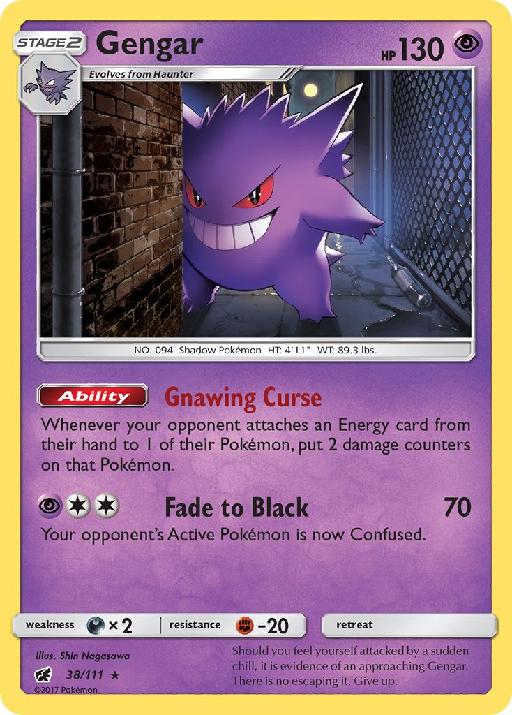 Gengar (38/111) (Prerelease Kit Exclusive) (Theme Deck Exclusive) [Sun & Moon: Crimson Invasion] | I Want That Stuff Brandon