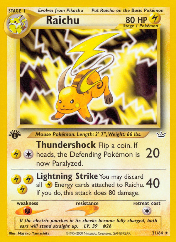 Raichu (21/64) [Neo Revelation 1st Edition] | I Want That Stuff Brandon