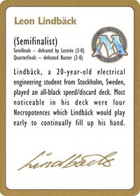 1996 Leon Lindback Biography Card [World Championship Decks] | I Want That Stuff Brandon