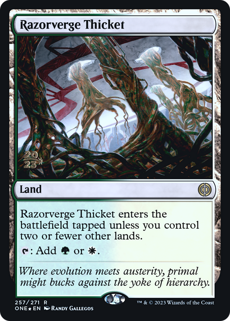 Razorverge Thicket [Phyrexia: All Will Be One Prerelease Promos] | I Want That Stuff Brandon