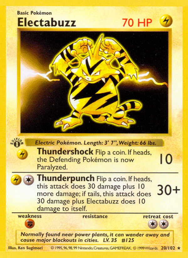 Electabuzz (20/102) (Shadowless) [Base Set 1st Edition] | I Want That Stuff Brandon