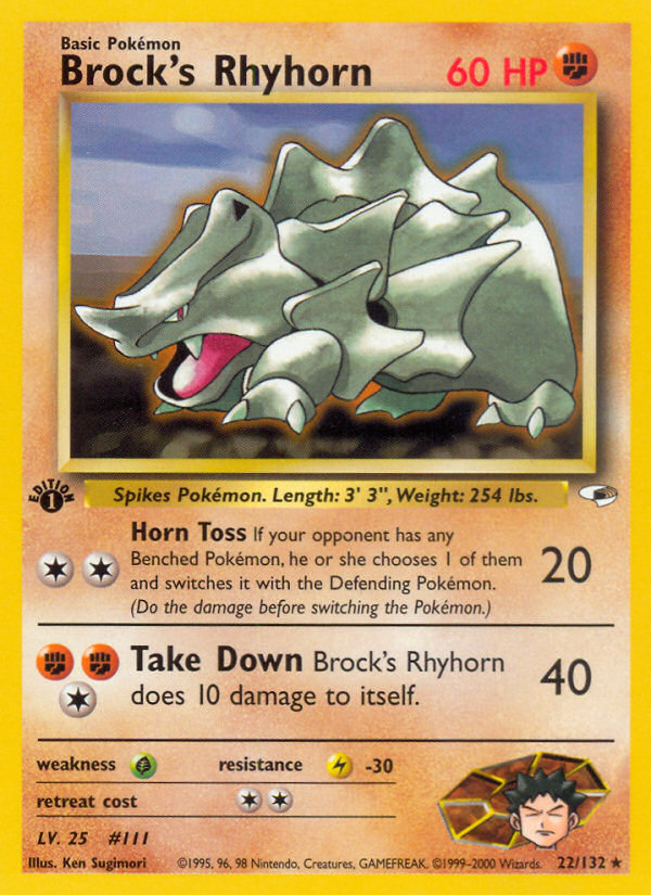 Brock's Rhyhorn (22/132) [Gym Heroes 1st Edition] | I Want That Stuff Brandon