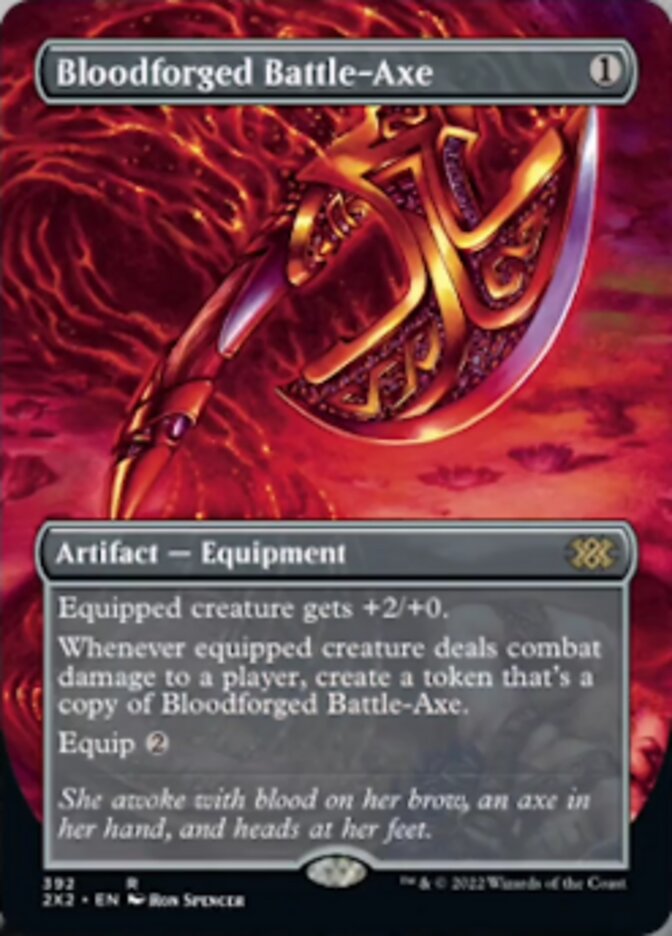 Bloodforged Battle-Axe (Borderless Alternate Art) [Double Masters 2022] | I Want That Stuff Brandon