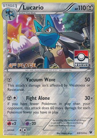 Lucario (63/124) (League Promo 4th Place) [XY: Fates Collide] | I Want That Stuff Brandon