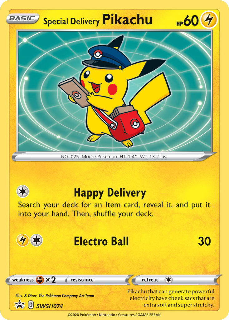 Special Delivery Pikachu (SWSH074) [Sword & Shield: Black Star Promos] | I Want That Stuff Brandon