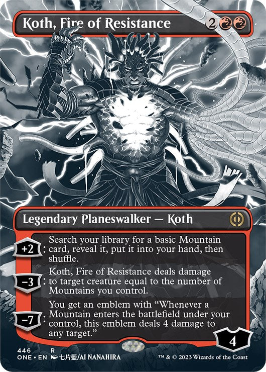 Koth, Fire of Resistance (Borderless Manga Step-and-Compleat Foil) [Phyrexia: All Will Be One] | I Want That Stuff Brandon