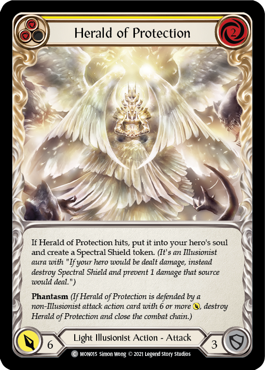 Herald of Protection (Yellow) [MON015] 1st Edition Normal | I Want That Stuff Brandon