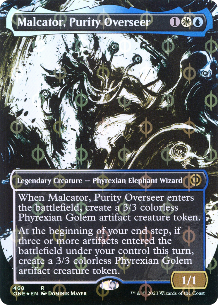 Malcator, Purity Overseer (Borderless Ichor Step-and-Compleat Foil) [Phyrexia: All Will Be One] | I Want That Stuff Brandon