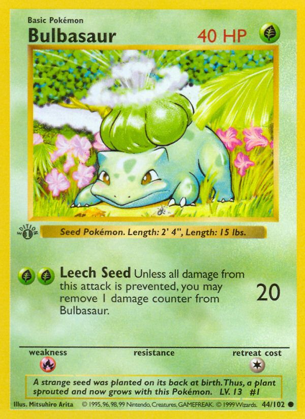 Bulbasaur (44/102) (Shadowless) [Base Set 1st Edition] | I Want That Stuff Brandon