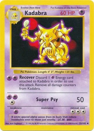 Kadabra (32/102) [Base Set Shadowless Unlimited] | I Want That Stuff Brandon